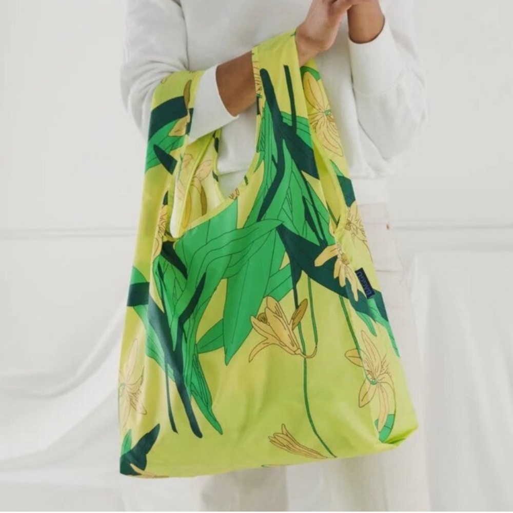 BAGGU Green and Yellow Lily Leaf Pattern Bag